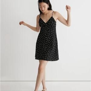 NEW Madewell Black Polka Dot Layton Slip Sleeveless Mini Dress